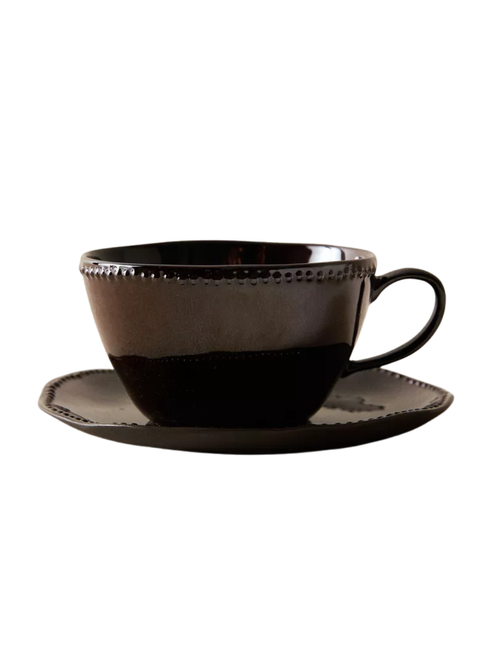Tasse à café et soucoupe en grès avec design surélevé