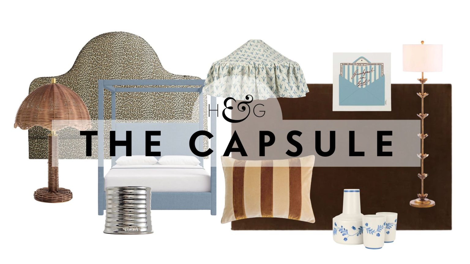 La chambre connaît un moment de « personnage principal » en 2026 – Ces 22 trouvailles chics aident à créer l’ambiance collage of trending bedroom products for 2026 including a leopard print headboard, chocolate brown rug, with ochre and light blue accessories