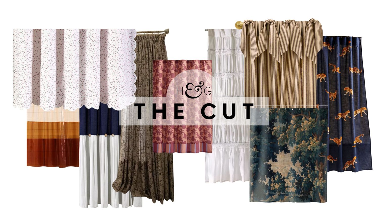 Votre vieux rideau de douche fait baisser les vibrations – 24 modèles qui changent instantanément toute la pièce Collage of stylish shower curtains pictured against a white background, featuring stripes that span speckles, stripes, florals, nature scenes, and more.