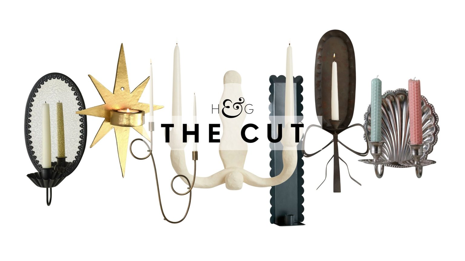 Curation of candle sconces, featuring styles that span mirrored antique revivals and Art Deco stars to modern scallops and squiggles.
