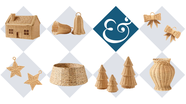 Du rotin pour Noël ? Serena & Lily a donné une touche de vacances au matériau préféré de l’été an assortment of rattan Christmas decor