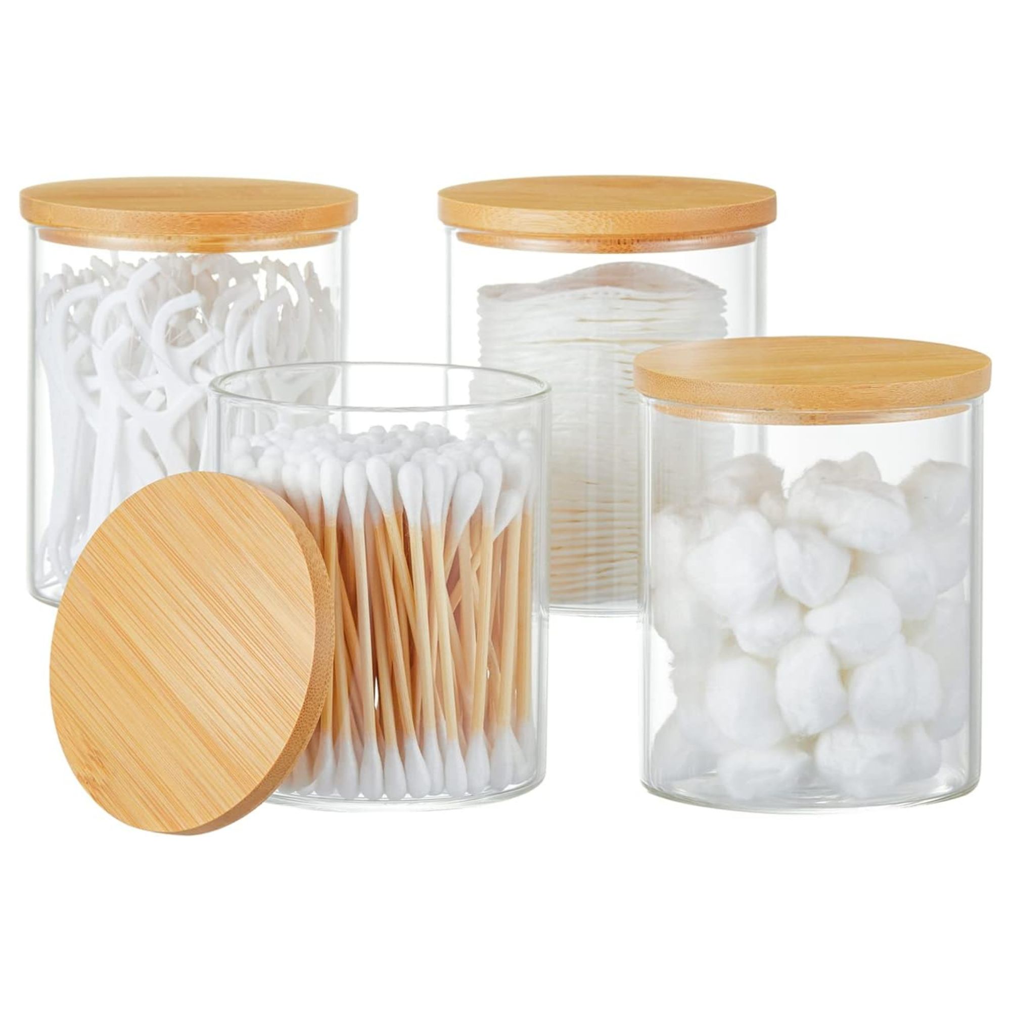 Iniunik Lot de 4 pots d'apothicaire en verre avec support Qtip