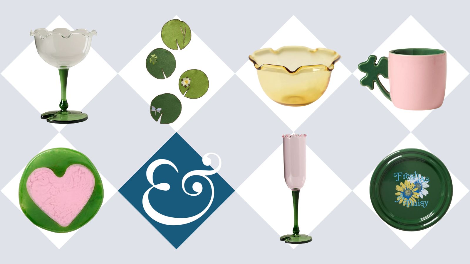 Collection de vaisselle maximaliste rose et verte