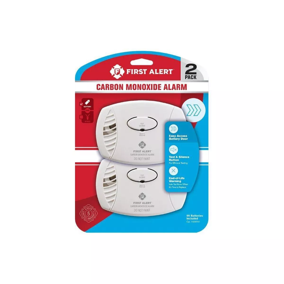 Détecteur de monoxyde de carbone alimenté par batterie Co400cn2 First Alert 2pk : meilleur détecteur de Co, pile alcaline 9 volts incluse
