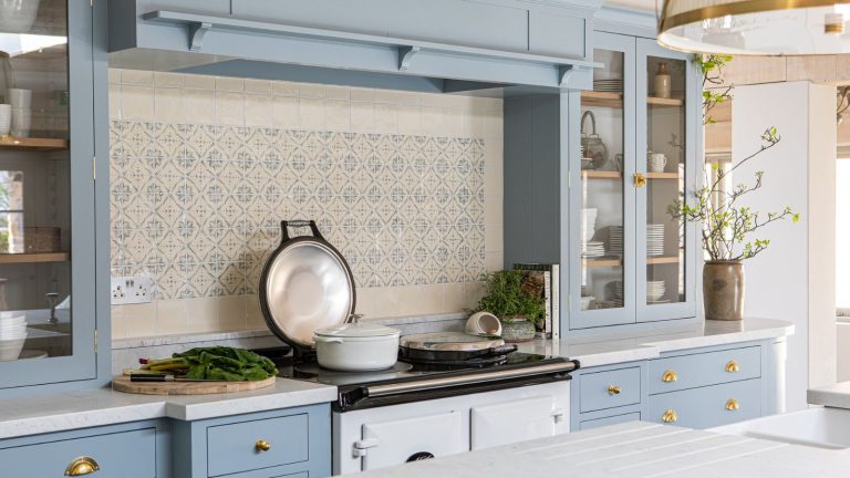 Les experts en appareils de cuisine toxiques vous avertissent de vous en débarrasser ce printemps – et par quoi les remplacer A blue painted kitchen with a white AGA stove.