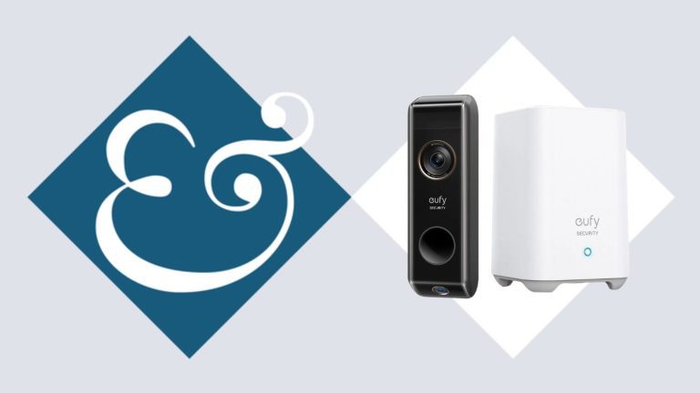 J’ai installé la sonnette vidéo eufy S330 juste au moment où je commençais une rénovation complète de la maison – et cela m’a sauvé la vie eufy S330 video doorbell on tile background next to Homes & Gardens '&' logo.