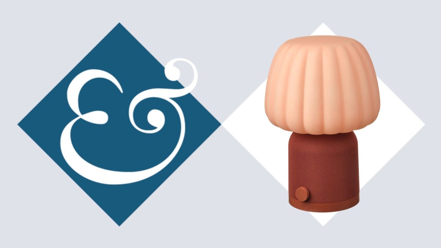 La nouvelle lampe haut-parleur d’IKEA est le moyen le plus chic de cacher votre technologie et d’éliminer l’encombrement de la table de nuit IKEA KULGLASS lamp on tile background next to Homes & Gardens '&' logo.