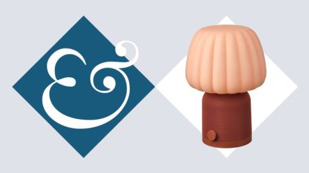 IKEA KULGLASS lamp on tile background next to Homes &amp; Gardens '&amp;' logo.