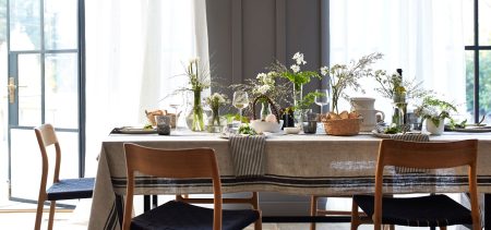 A table laid with flowers, ready for Easter