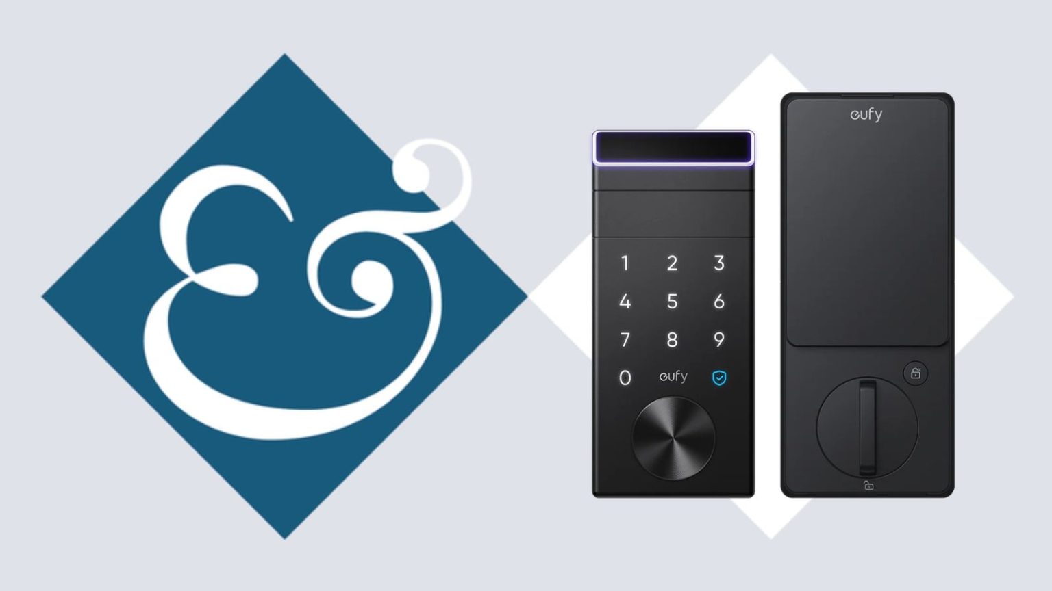 Oubliez de cacher une clé de rechange – Accordez aux gardiens un accès sécurisé pendant que vous êtes en vacances de printemps avec cette serrure intelligente sans hubless eufy FamiLock E34 smart lock on tile background next to Homes & Gardens '&' logo.