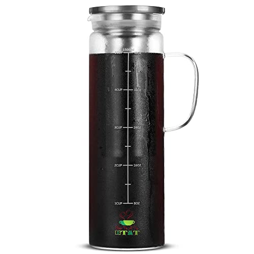 Btat - Cafetière à infusion froide, 1,5 litre, cafetière glacée de 48 oz, cafetière à thé glacé, pichet hermétique à infusion froide, accessoires de café, système d'infusion à froid, infusion de thé froid, cadeau de café