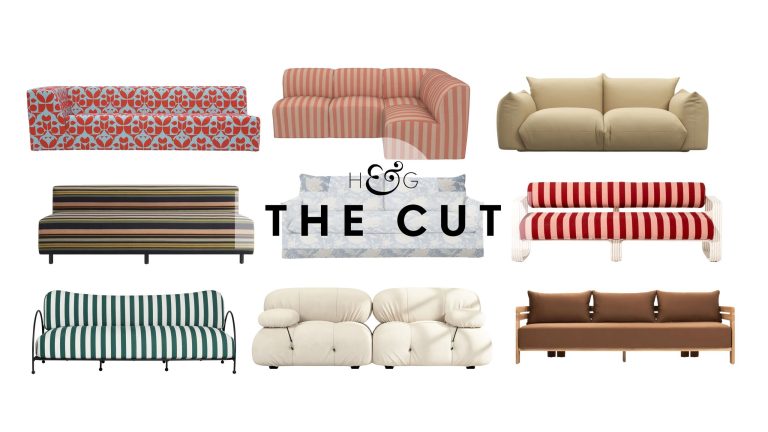 16 canapés d’extérieur qui n’ont pas l’air d’appartenir à un jardin – et qui pourraient même être plus chics que ceux d’intérieur Chic outdoor sofas, spanning patterned, sculptural, and ultra-stuffed styles, pictured against a white background