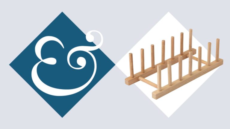 IKEA bamboo plate organiser on blue and white Homes &amp; Gardens Ampersand logo template