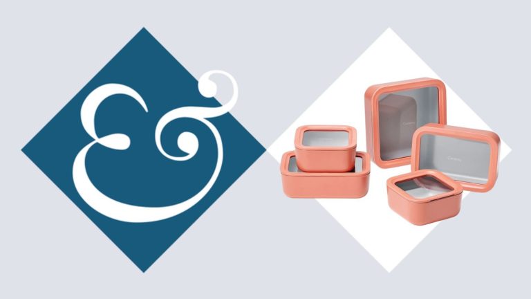 Mon élégant ensemble de conservation des aliments au carvi est le système parfait pour préparer, refroidir, cuire et congeler un repas de fête des mères, avec un minimum de vaisselle. Terracotta colored Caraway non toxic food container set on H&G blue and white ampersand logo background