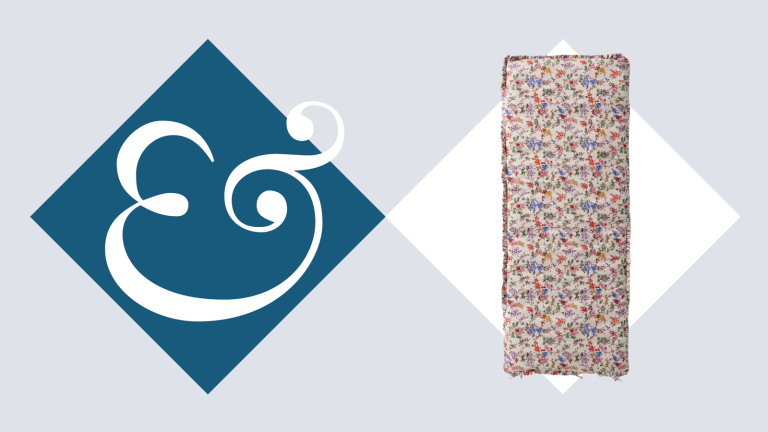 Anthropologie floral sofa topper pictured against an H&amp;G logo background