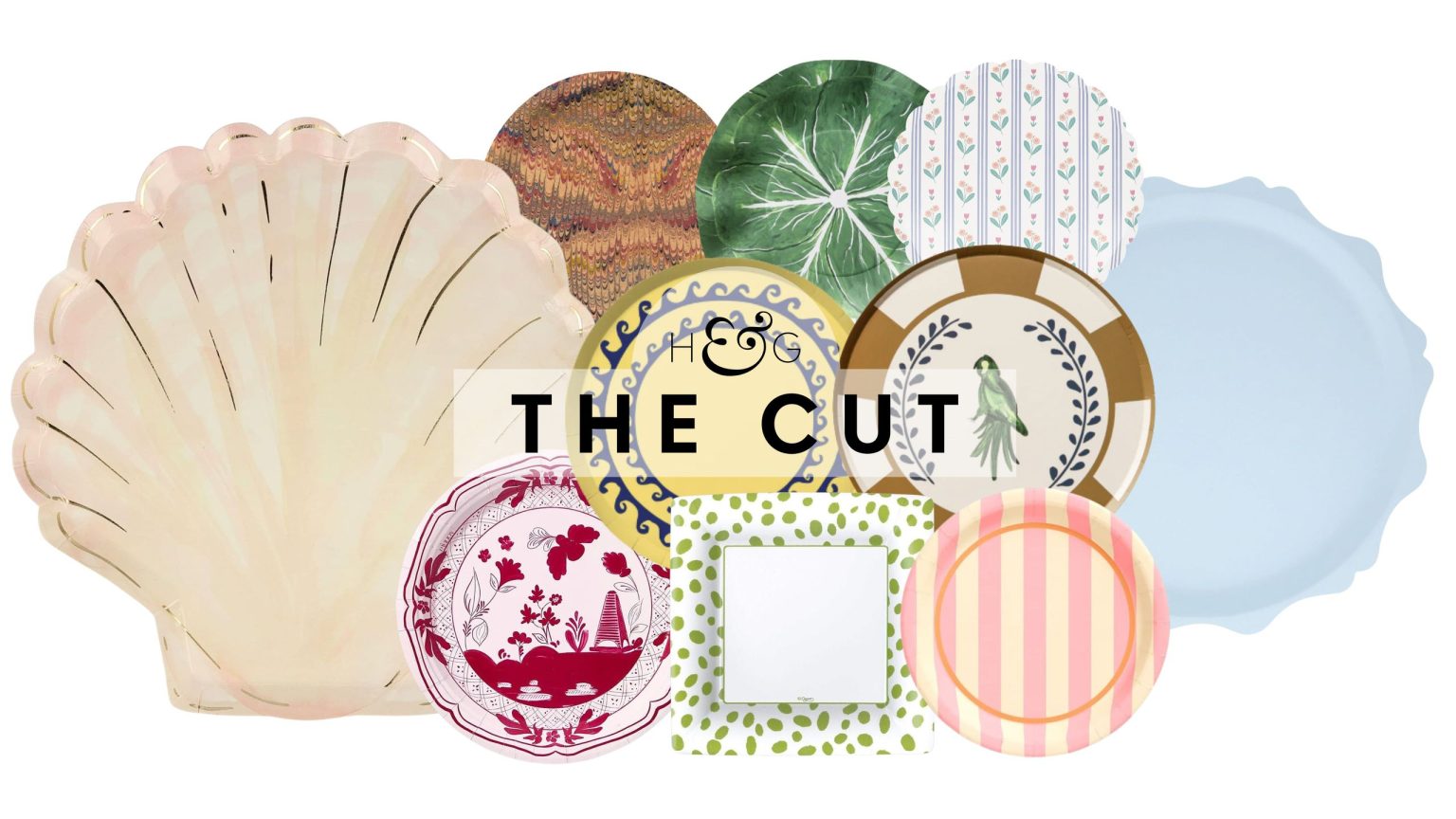 Chic paper plates in various shapes and colors pictured against a white background