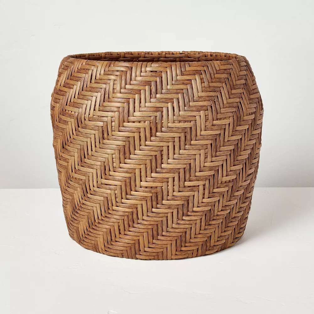 Panier à plantes d'extérieur tissé rond