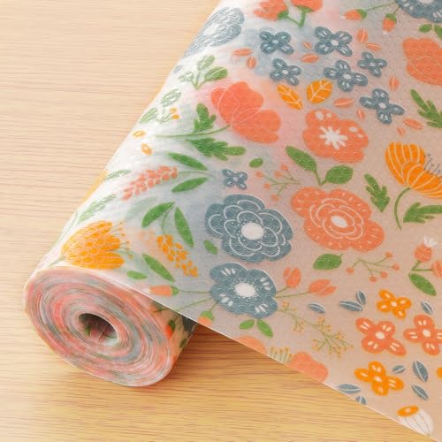Innolites Doublure d'étagère pour armoires de cuisine, doublure de tiroir non adhésive, motif floral Eva imperméable et lavable, protège les étagères du réfrigérateur de la commode (bleu corail miel, 17,5