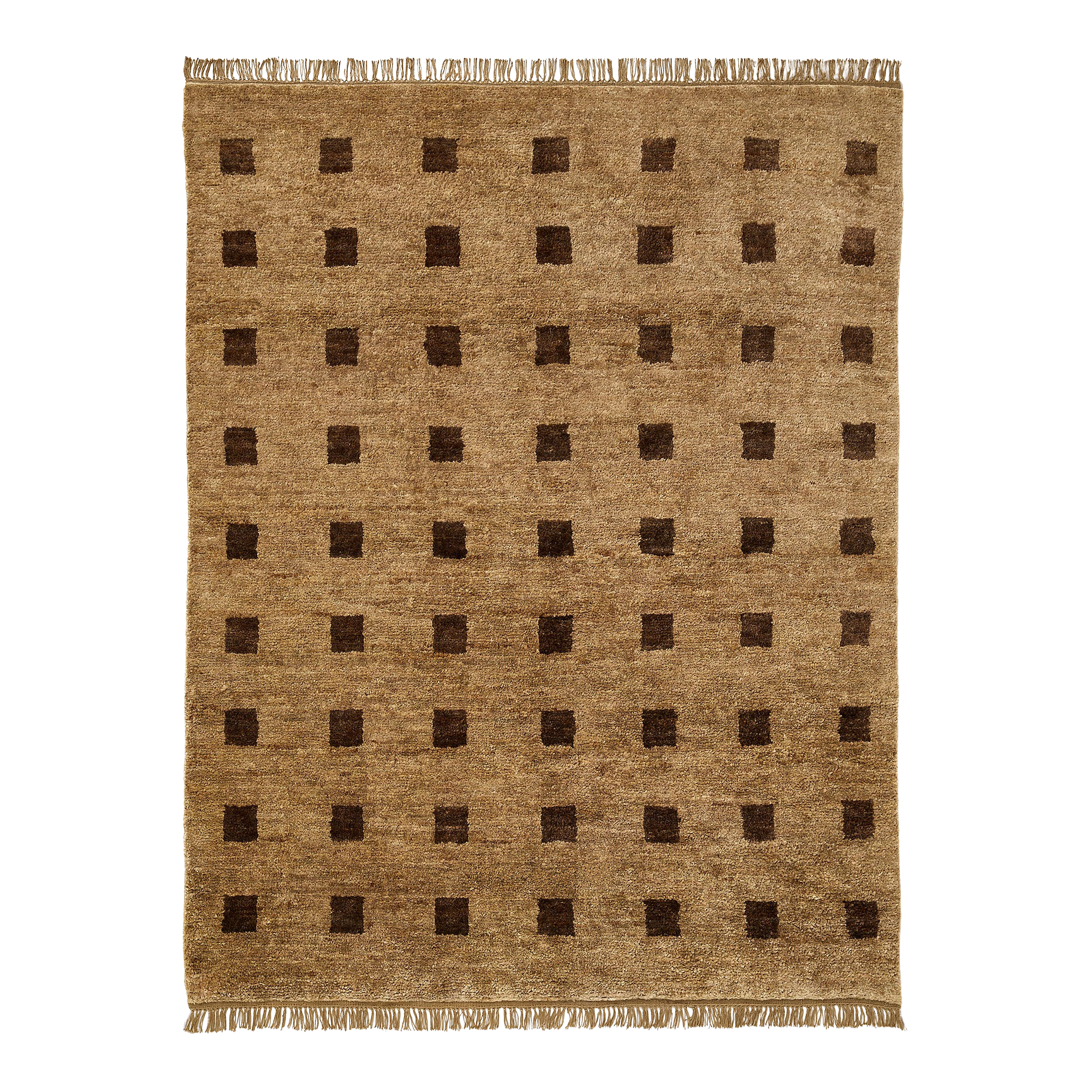 un tapis beige avec de petits carrés marron partout