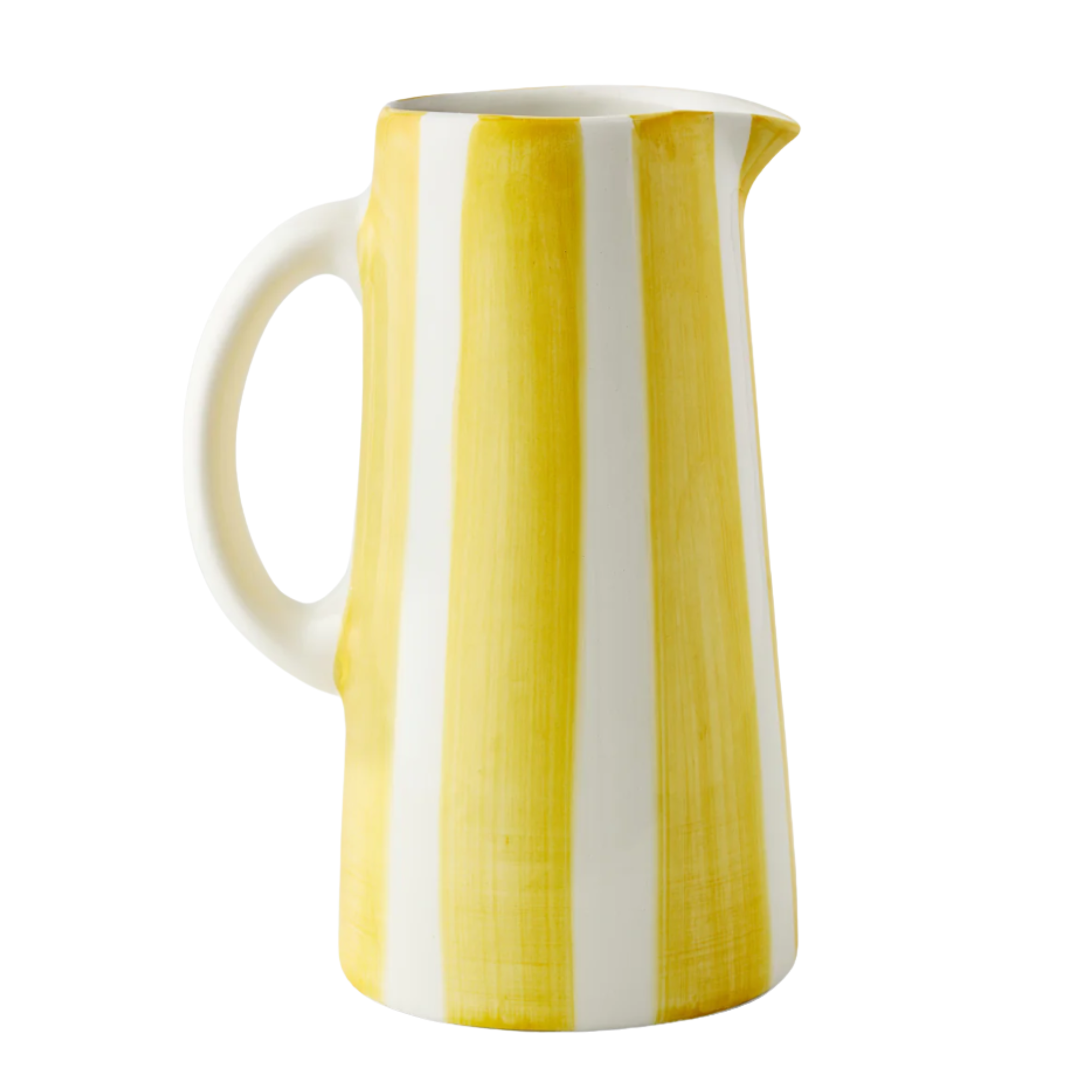 une cruche rayée jaune et blanche