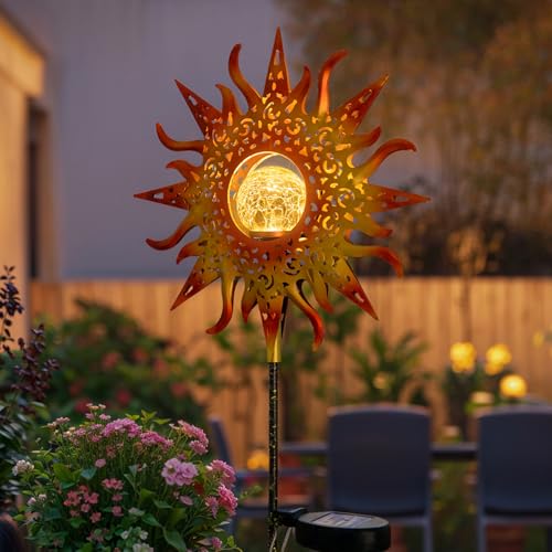 Take Me Sun Lampes solaires d'extérieur étanches avec piquets métalliques pour terrasse, cour, allée, pelouse, fête des mères, cadeaux pour maman, épouse, grand-mère (soleil rouge)