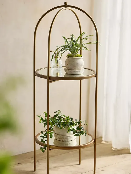 Support à Plantes Antique à Deux Niveaux, Doré