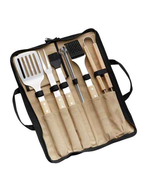 Ensemble d'outils pour barbecue 9 pièces avec manche en bois