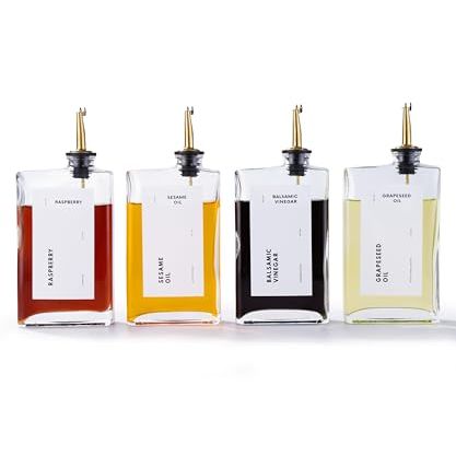 Apt 1101 Distributeur d'huile d'olive pour cuisine, ensemble distributeur d'huile de cuisson et de vinaigre, bouteille d'huile d'olive, distributeur de sauce soja, bouteilles de sirop de café avec verseurs en acier inoxydable (or, lot de 4)