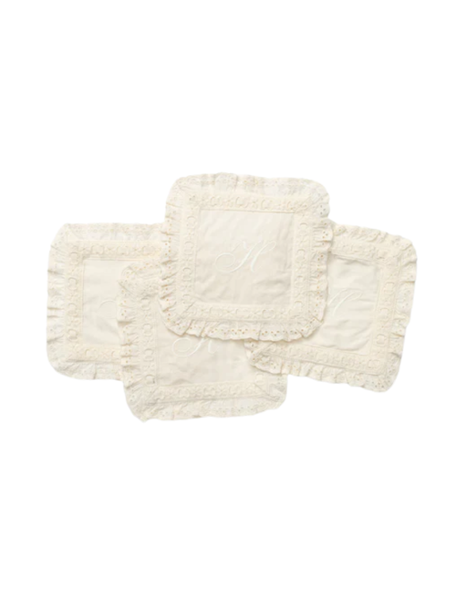 Serviettes de cocktail à bordure en dentelle, ensemble de 4
