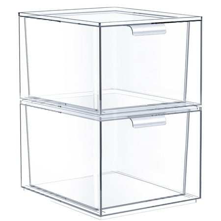 Sorbus Tiroirs empilables en acrylique – Organisateurs de maquillage transparents pour vanité – 2 bacs de rangement en plastique pour la décoration de la pièce, l'organisation et le rangement de la salle de bain, les fournitures de bureau, l'organisateur de tiroir de maquillage, sous l'évier