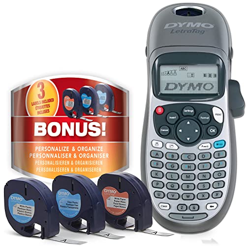 Machine d'étiquetage Dymo avec 3 rubans - 100h Letratag portable, comprend des rubans d'étiquettes de 3 Lt, parfait pour la maison et le bureau Organisation du bureau