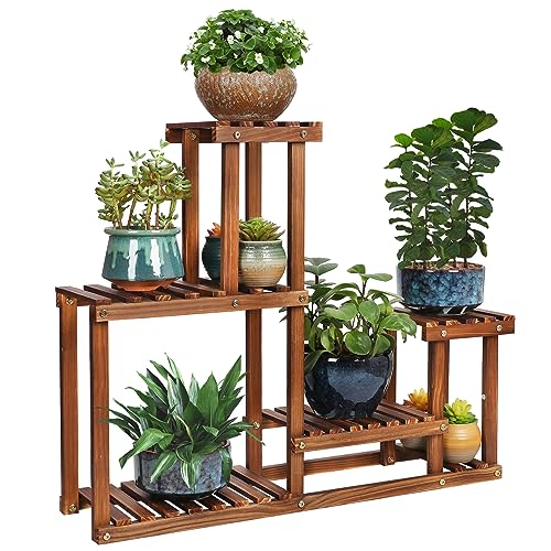 Coogou Support pour plantes en bois de pin pour intérieur et extérieur, étagère à fleurs multicouche, support pour plantes supérieur et inférieur dans le jardin, balcon, terrasse, salon (4 niveaux)