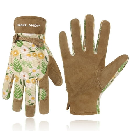 Handlandy Gants de travail pour femmes et dames, gants de jardinage en cuir, gants de travail mécaniques flexibles