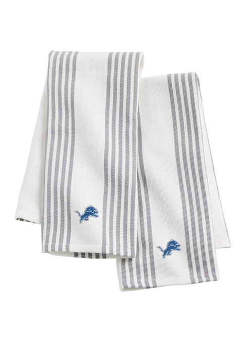 NFL Detroit Lions Cuisine Blanc avec rayures grises Torchons en coton biologique, lot de 2