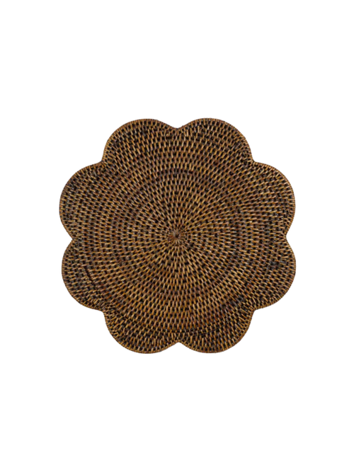 Set de table festonné en rotin, marron