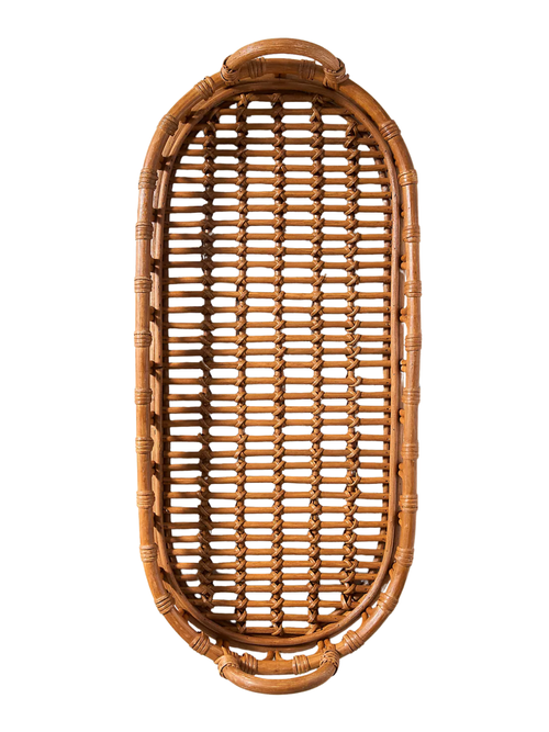 Plateau de poignée de panier en rotin tissé à la main