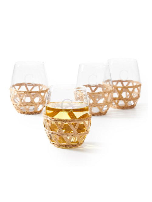 Verres à vin sans pied en canne tissée à la main