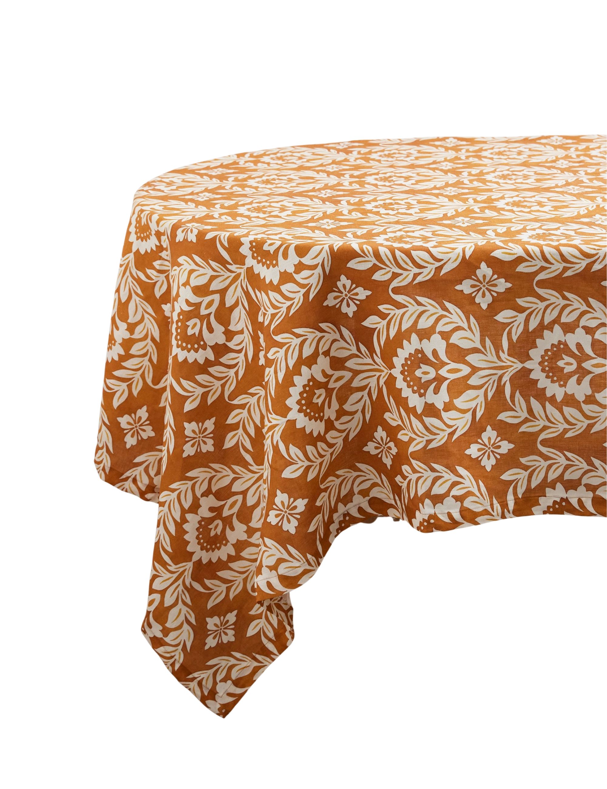 La DoubleJ, Grande nappe en lin imprimé fleuri Orange