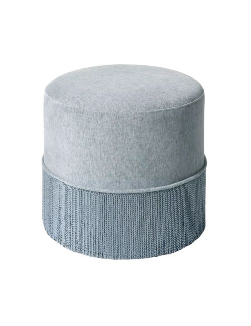 Ottoman tambour rembourré avec franges bleu clair