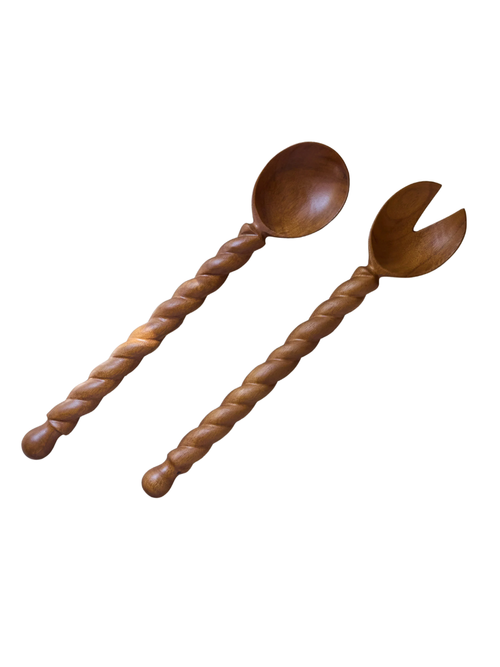 Couverts à salade en bois tressé, ensemble de 2