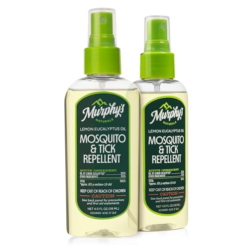 Murphy's Naturals Mosquito &amp; Spray répulsif contre les tiques, huile d'eucalyptus citronné pour la peau + équipement d'extérieur, pompe de 4 onces, paquet de 2