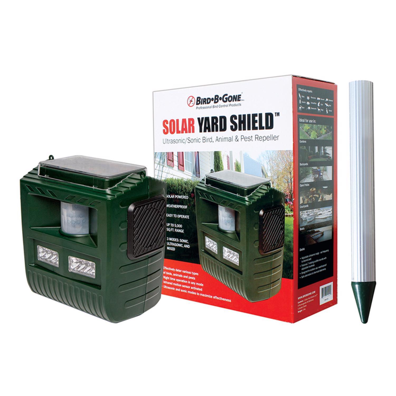 Bird-B-Gone Solar Yard Shield Répulsif pour animaux ultrasonique pour la plupart des types d'animaux