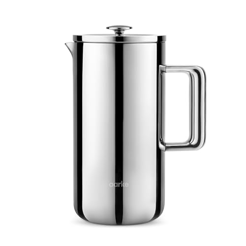 Presse à café Aarke - Cafetière 100 % acier inoxydable de qualité supérieure, corps sous vide isolé à double paroi de 34 oz (1 l) avec extérieur Cool-Touch et filtre à mailles de précision