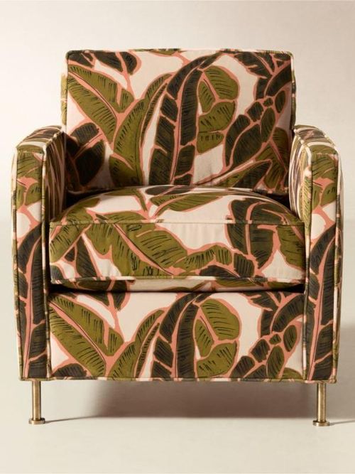 Fauteuil d'appoint en velours à imprimé palmier Brett