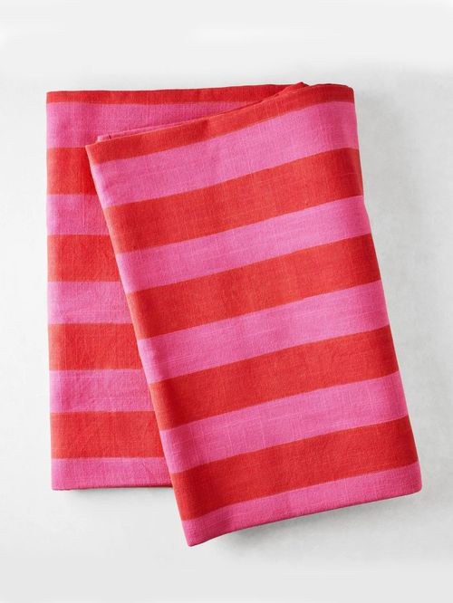 Nappe en coton à rayures Hampton ton sur ton rose et rouge