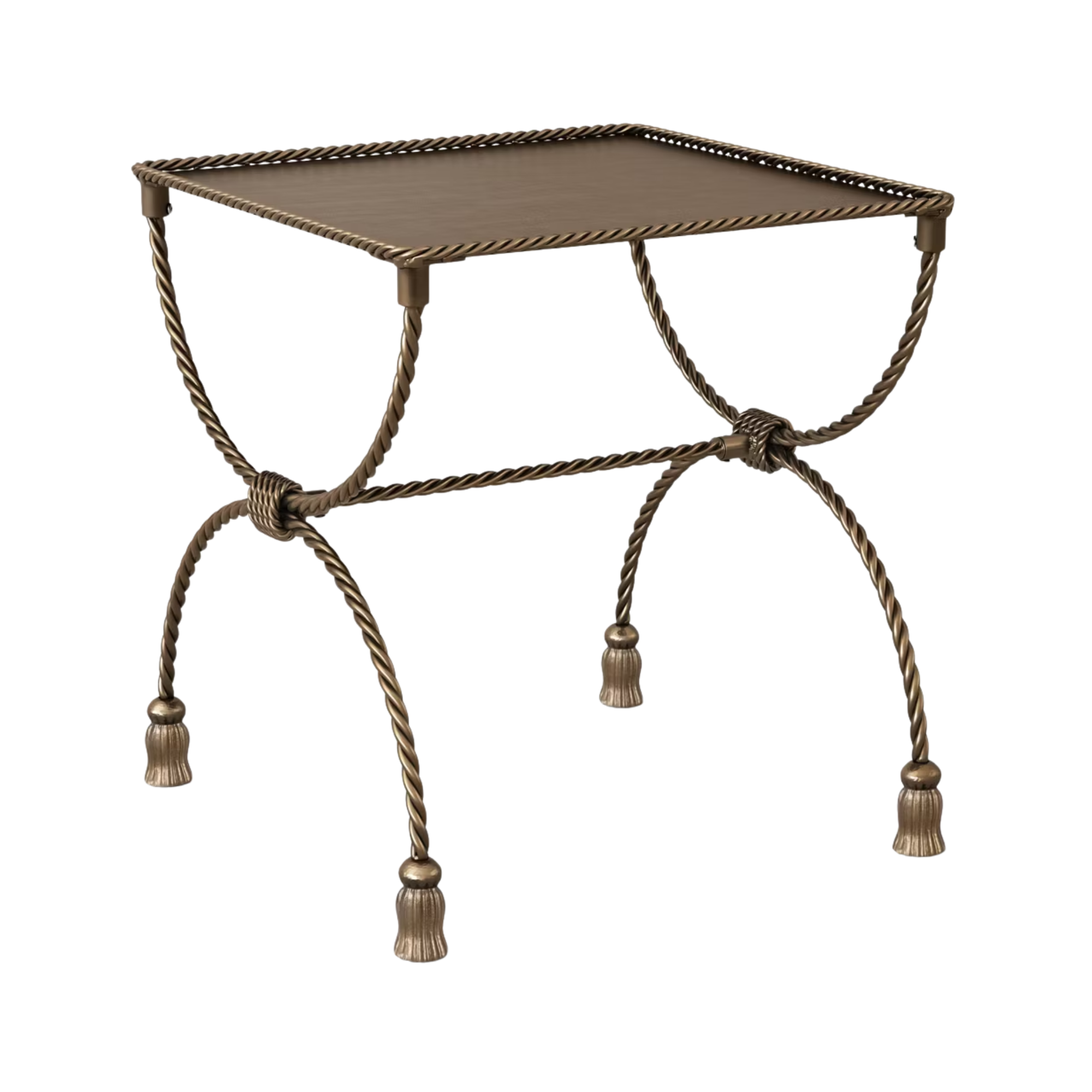 une table d'appoint avec des pieds torsadés et des pieds à pampilles