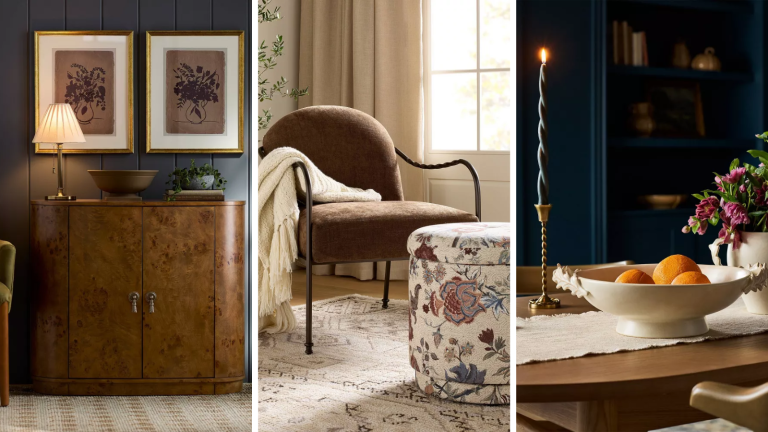 La collection d’automne de Shea McGee vient de tomber discrètement chez Target – et elle nous donne un premier aperçu des plus grandes tendances de l’automne three rooms with furniture and decor from Shea McGee's fall Target line