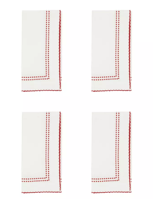 Serviettes de table en coton à bordure brodée, ensemble de 4