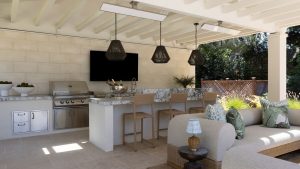 Ces tendances de cuisine extérieure sont la réponse à un espace de cuisine surélevé dans la cour cet été An outdoor kitchen connected to a living area