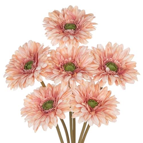 Briful Fausses fleurs réalistes en vrac et ndash; Bouquet de fleurs artificielles Gerbera marguerite, 6 pièces, fausses fleurs printemps-été d'intérieur pour remplissage de Vase, centres de table de mariage, maison et jardin Décoration extérieure, rose